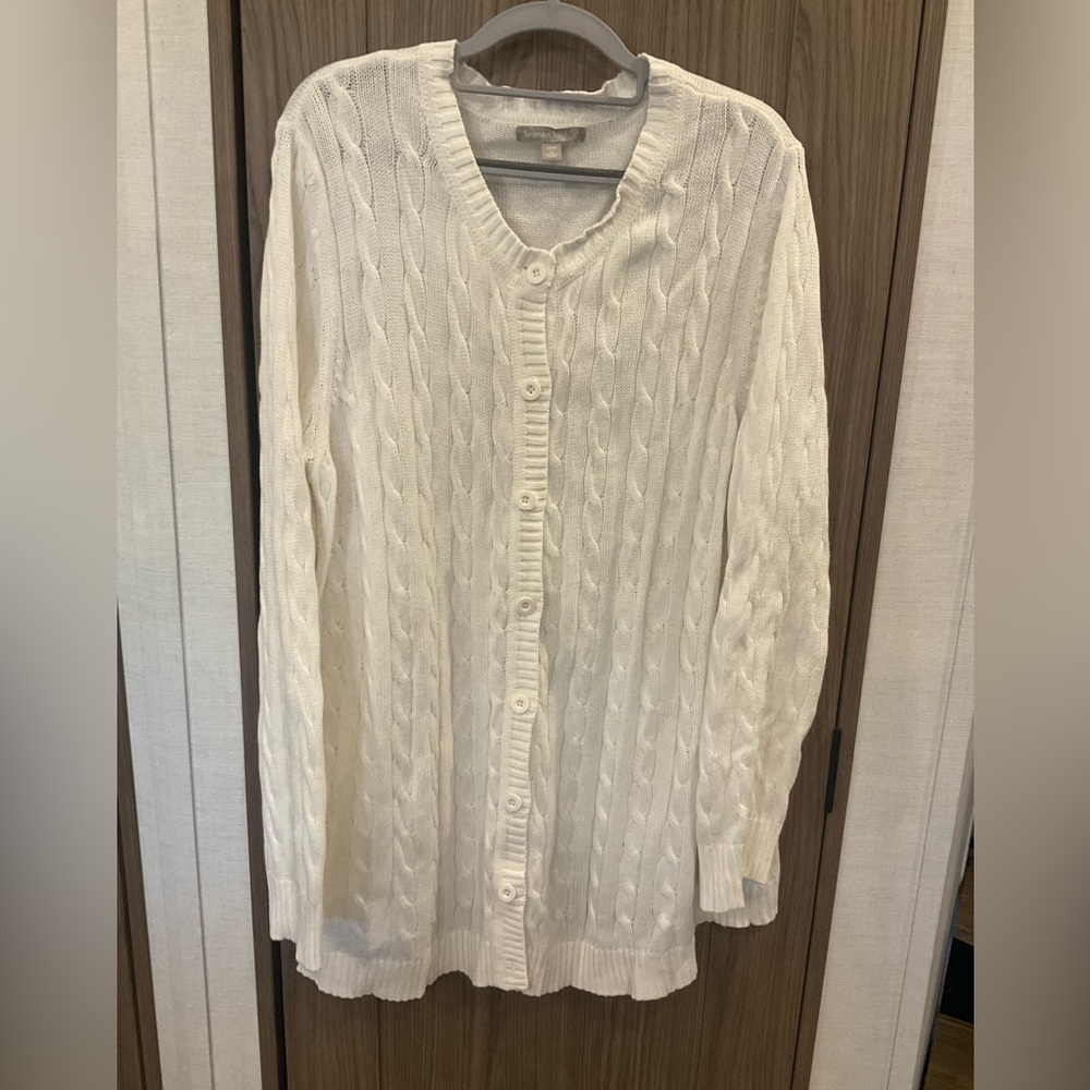 Woman Within Womens Long Sleeve Button Up White Cardigan Size 22/24 (1X)
